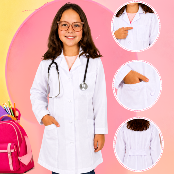 Jaleco Infantil Feminino Acinturado Escolar Laboratório Manga Longa