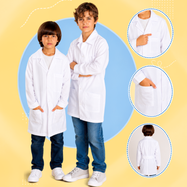 Jaleco Infantil Masculino Laboratório Escolar Manga Longa