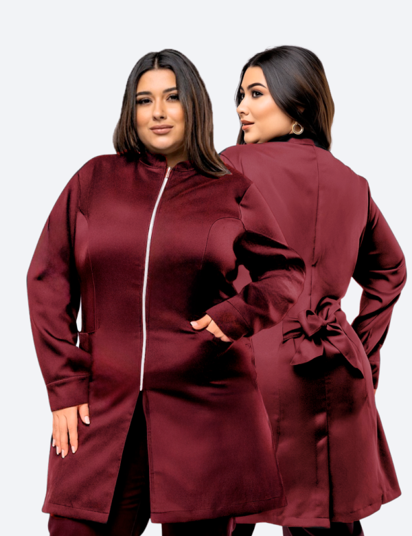 Jaleco Feminino Plus Size com Zíper Tecido Oxford Botão no Punho Agne